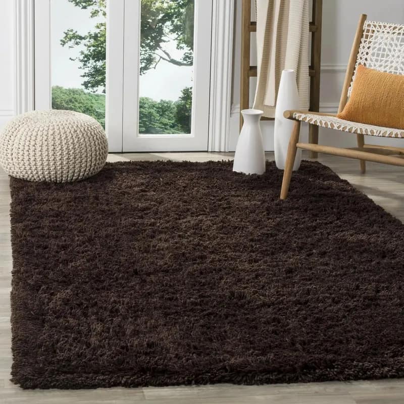 Mocha Plush Solid Shag Handmade Rug