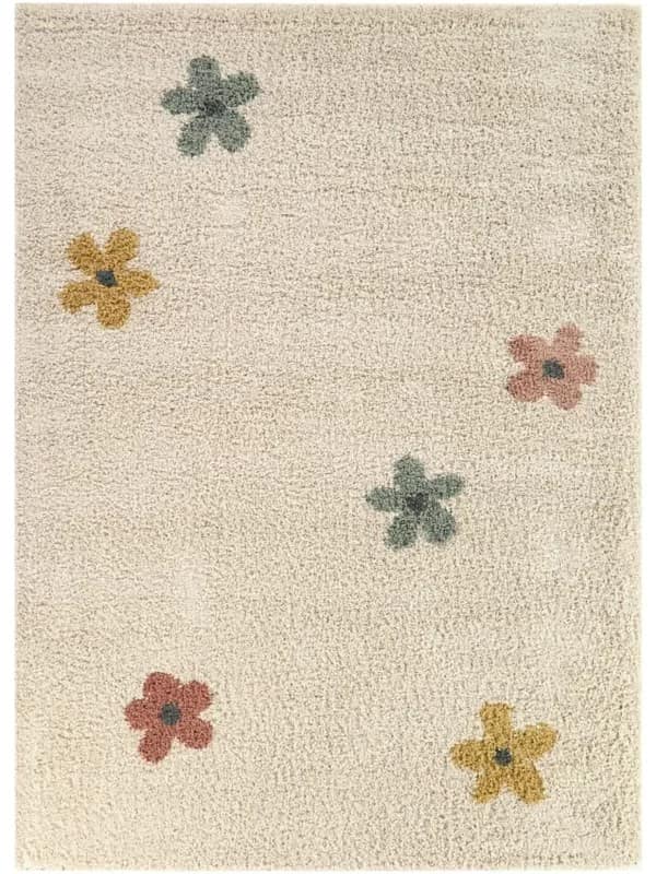 Floral Cream Handmade Shag Rug