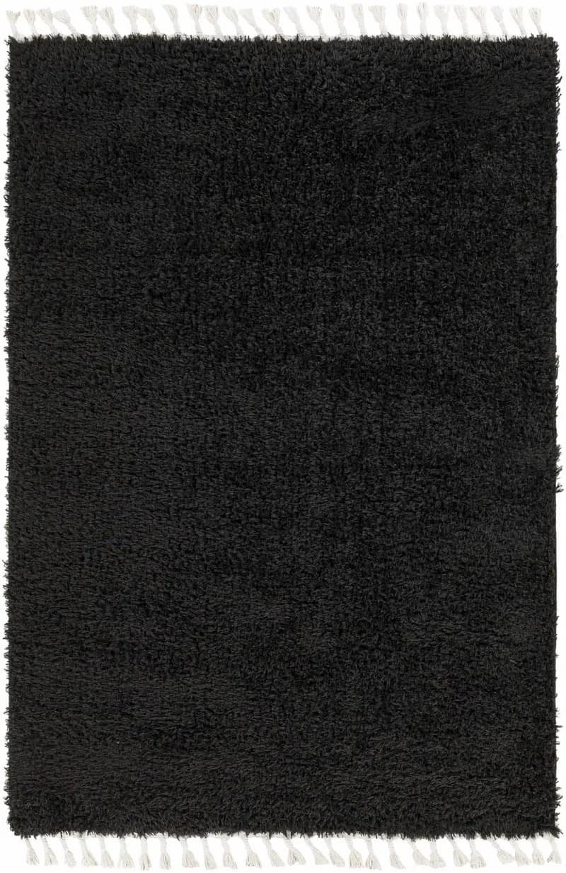 Black Solid Handmade Shag Rug