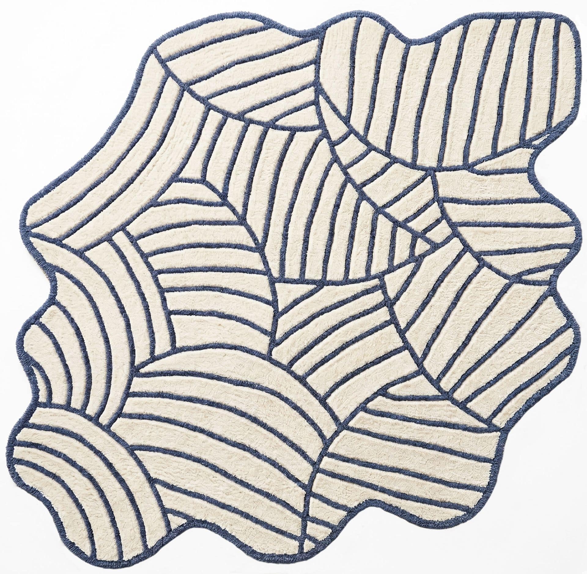 Organic Contemporary Hand Tufted Abstract Rug | Irregular Navy Cream Scandinavian Carpet 7x10