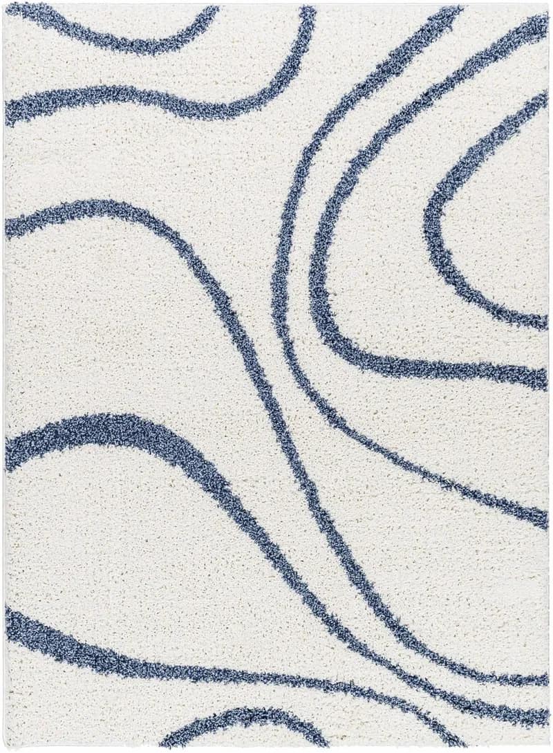 Swirl White Shag Handmade Rug