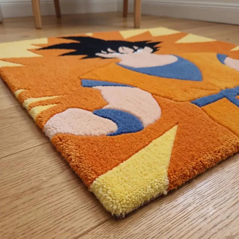 Hand-Tufted Goku Power-Up Rug – Dragon Ball Z Anime Area Rug with Explosive Aura