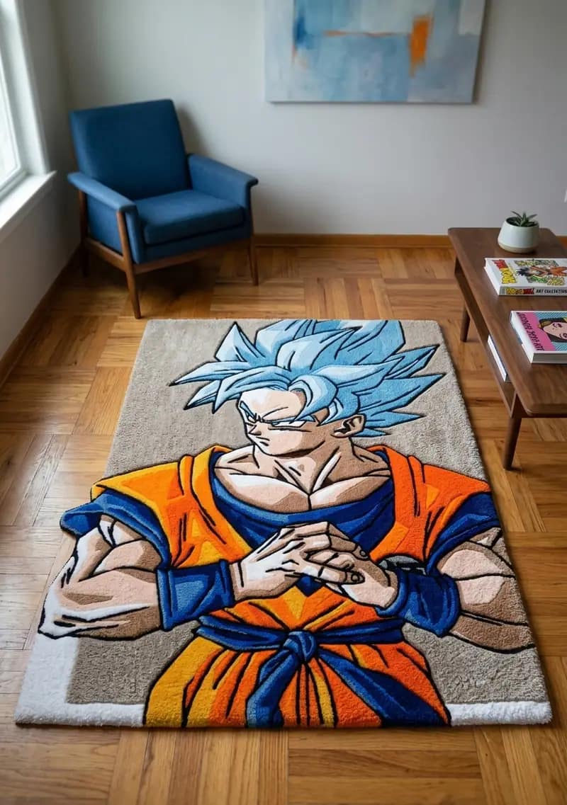 Hand-Tufted Super Saiyan Blue Goku Rug – Dragon Ball Super Anime Area Rug