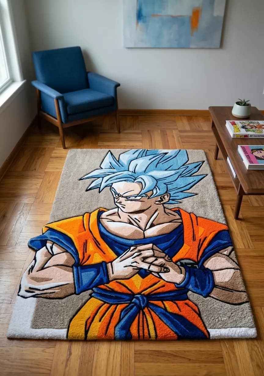 Hand-Tufted Super Saiyan Blue Goku Rug – Dragon Ball Super Anime Area Rug