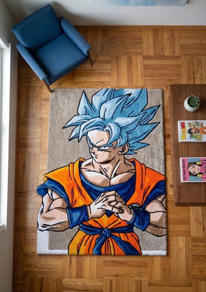 Hand-Tufted Super Saiyan Blue Goku Rug – Dragon Ball Super Anime Area Rug