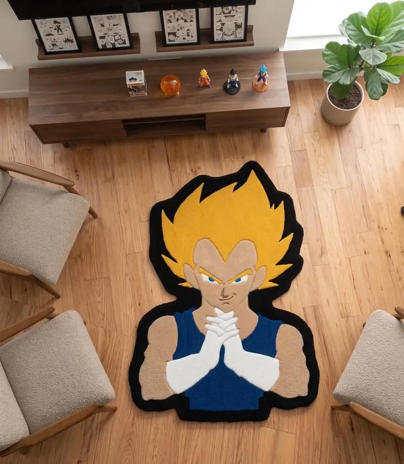 Custom Majin Vegeta Clasping Hands Tufted Rug | DBZ Prince of Saiyans Gaming Room Decor Carpet