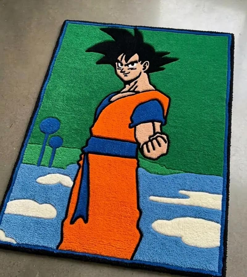 Hand-Tufted Goku Planet Namek Rug – Dragon Ball Z Anime Area Rug with Landscape Backing