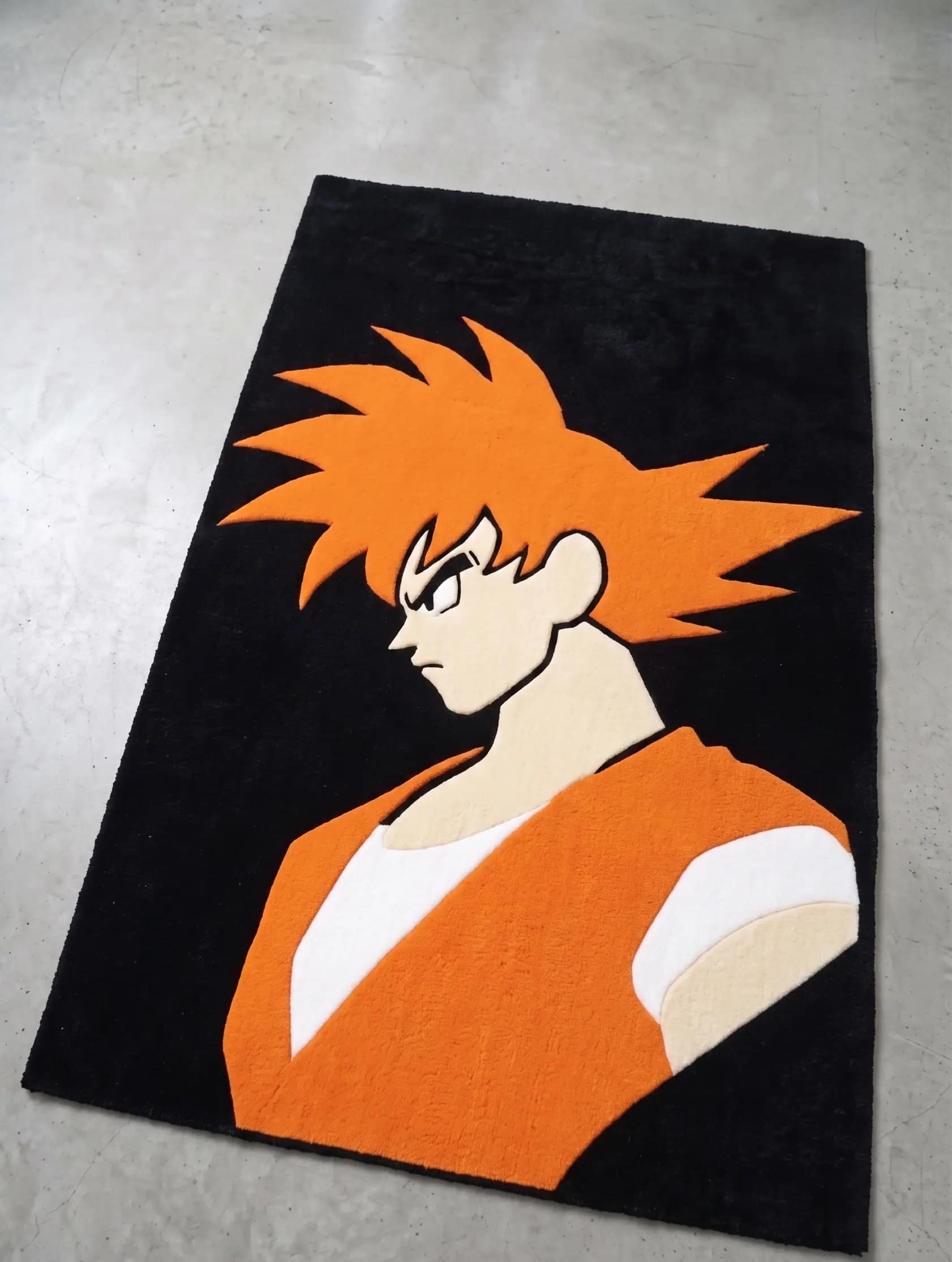 Custom Goku Fiery Silhouette Tufted Rug | Modern DBZ Gaming Room & Bedroom Accent Carpet