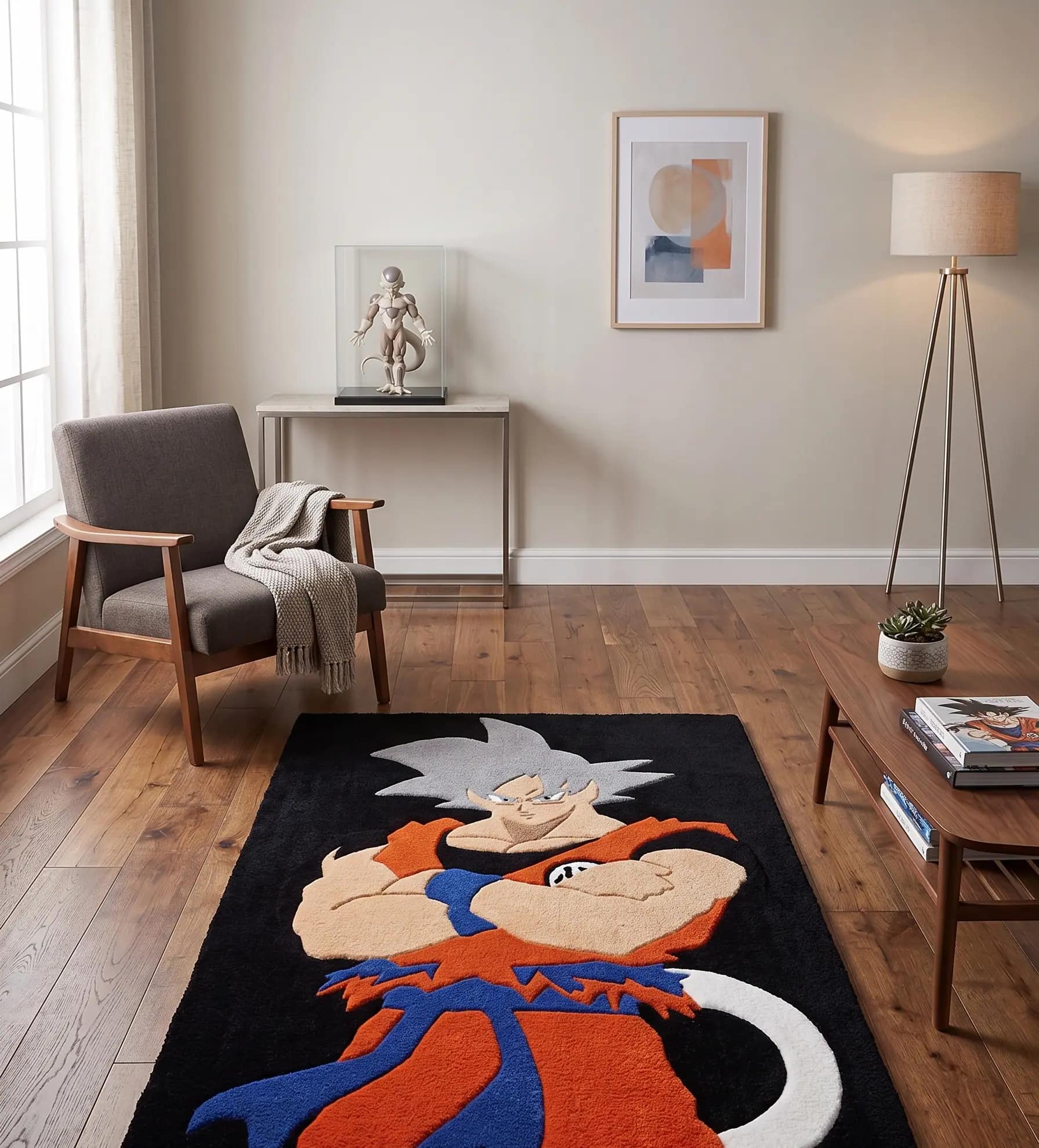 Hand-Tufted Ultra Instinct Goku Rug – Black Background Dragon Ball Super Anime Area Rug