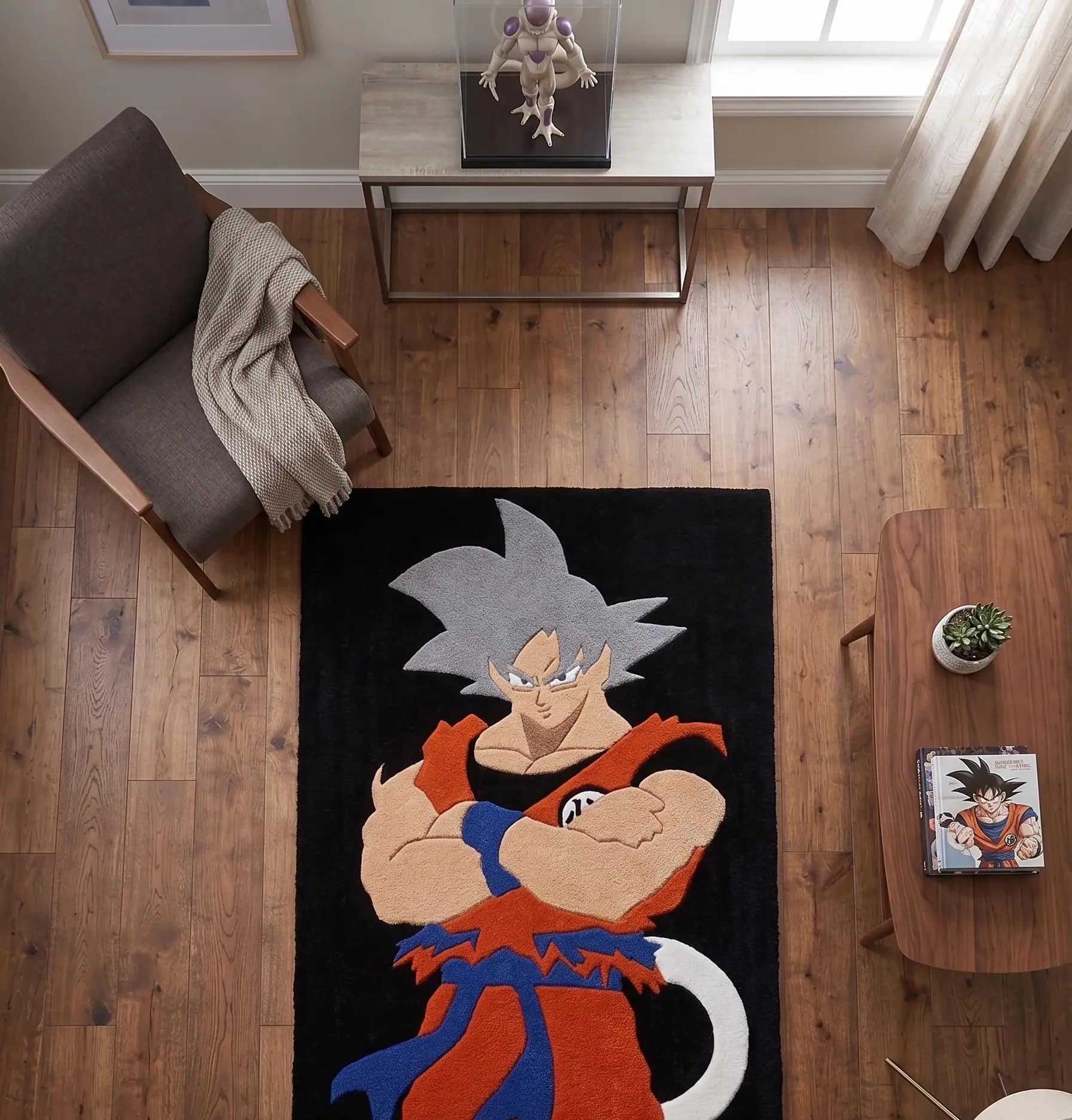Hand-Tufted Ultra Instinct Goku Rug – Black Background Dragon Ball Super Anime Area Rug