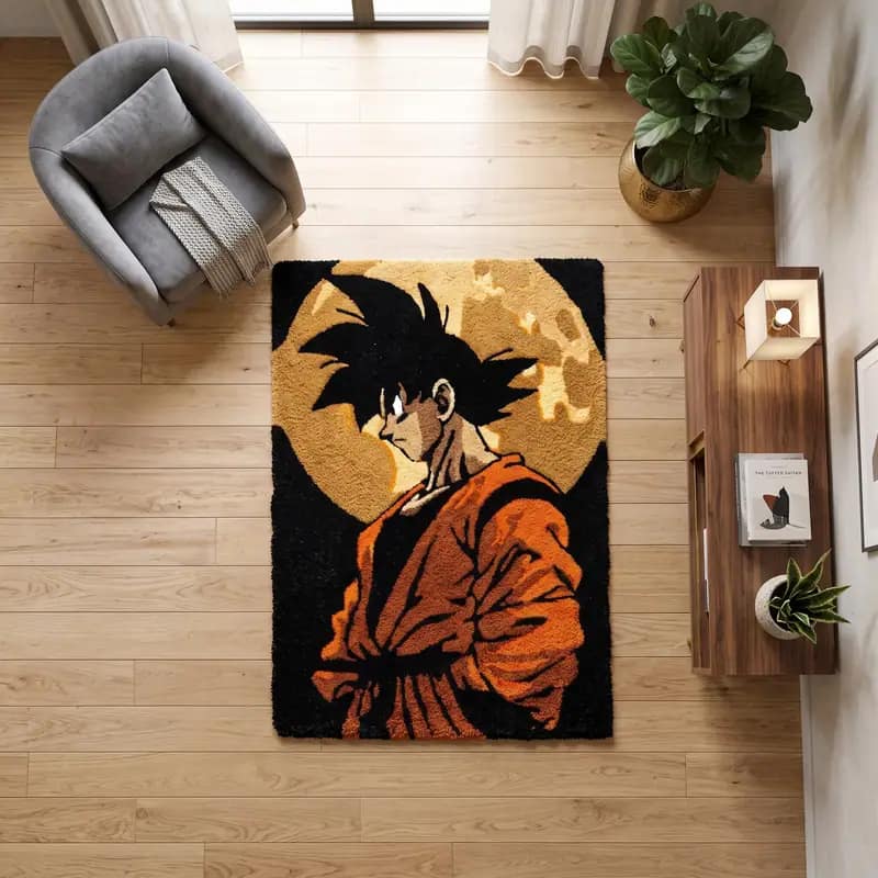 Hand-Tufted Goku Full Moon Rug – Aesthetic Dragon Ball Z Anime Area Rug