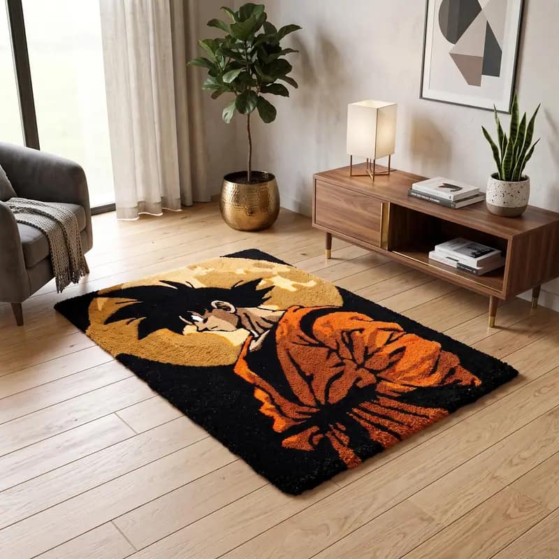 Hand-Tufted Goku Full Moon Rug – Aesthetic Dragon Ball Z Anime Area Rug