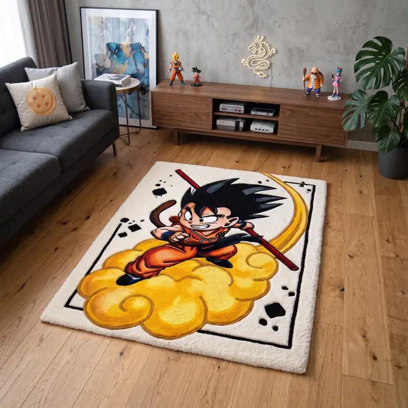 Custom Kid Goku Flying Nimbus Tufted Rug | Retro Dragon Ball Room Decor & Gaming Setup Floor Mat