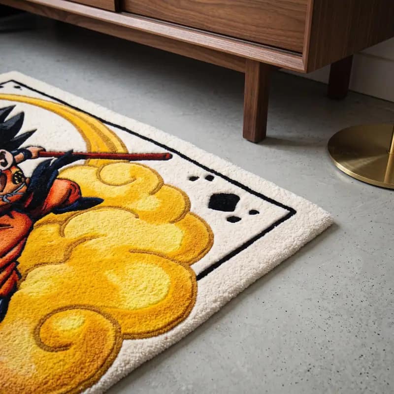 Custom Kid Goku Flying Nimbus Tufted Rug | Retro Dragon Ball Room Decor & Gaming Setup Floor Mat