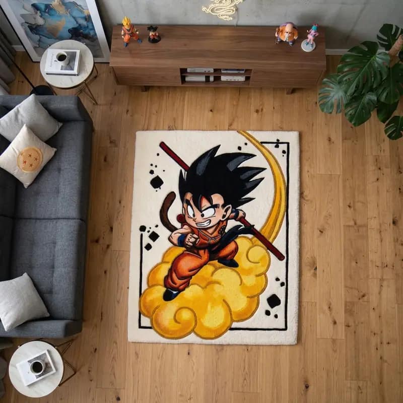 Custom Kid Goku Flying Nimbus Tufted Rug | Retro Dragon Ball Room Decor & Gaming Setup Floor Mat