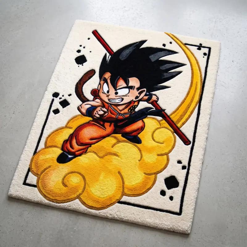 Custom Kid Goku Flying Nimbus Tufted Rug | Retro Dragon Ball Room Decor & Gaming Setup Floor Mat