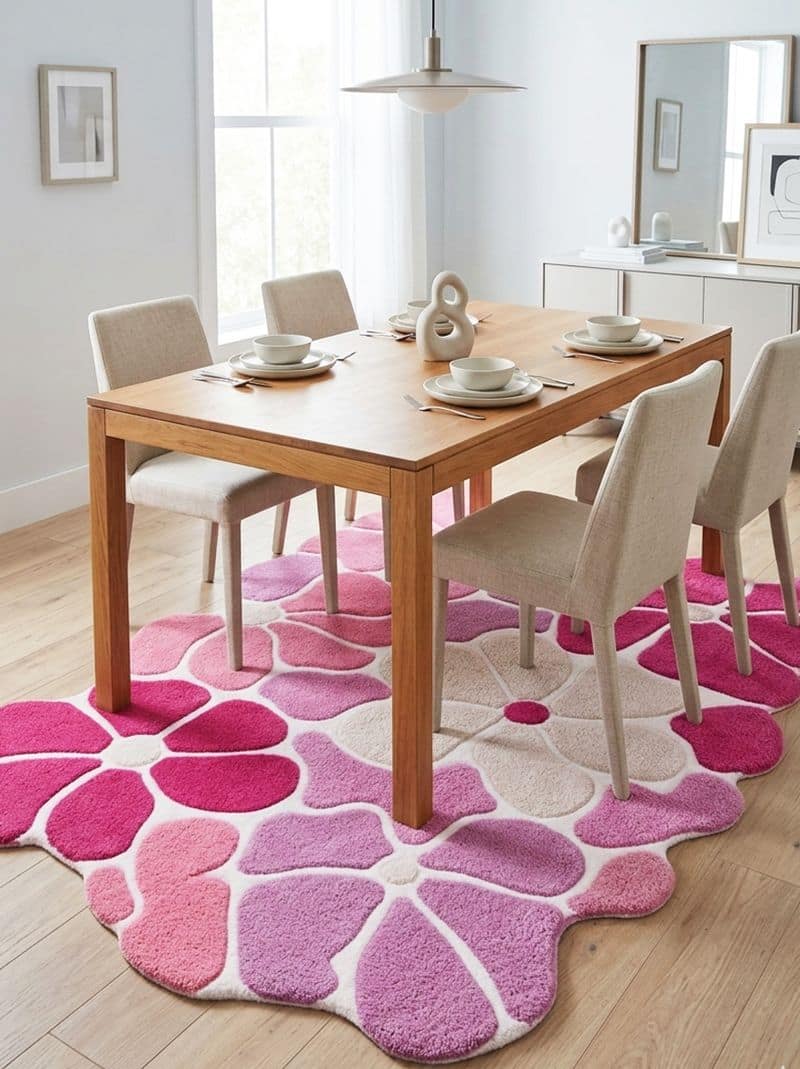 Pastel Lavender Flower 5x8 Rug | Hand Tufted Daisy Wool Carpet | Boho Nursery Accent