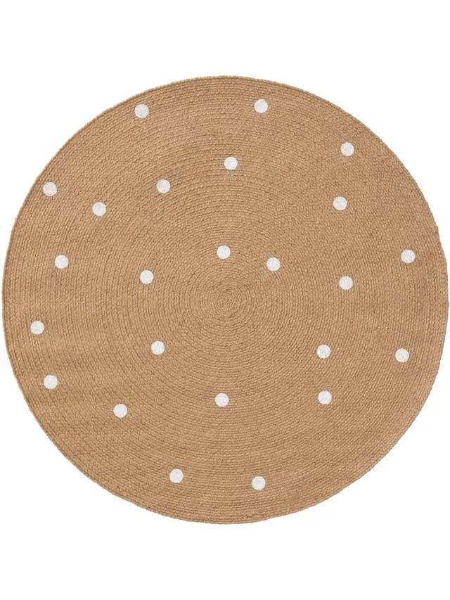 Polka Dots Jute Round Rug For Living Room, Bedroom