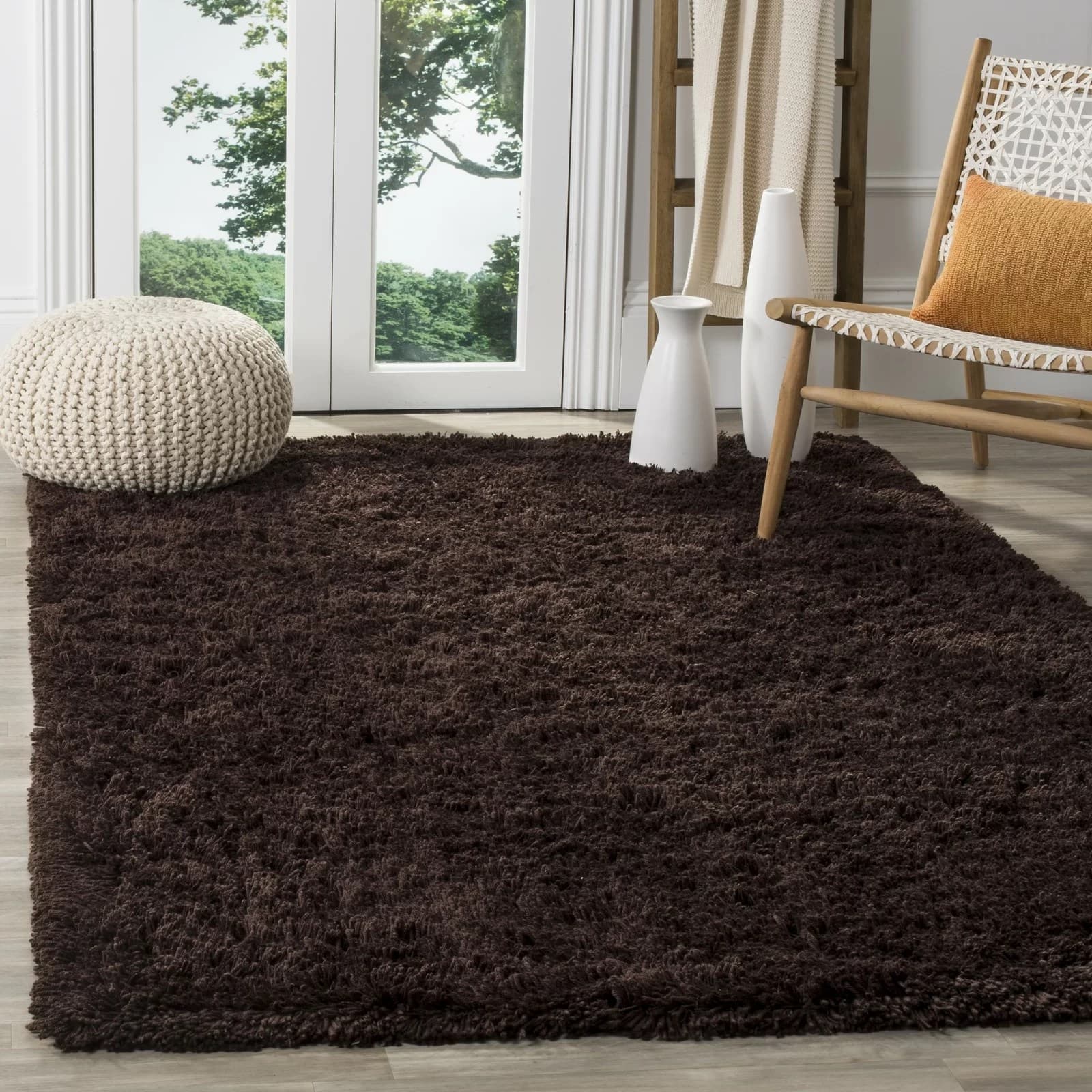 Mocha Plush Solid Shag Handmade Rug