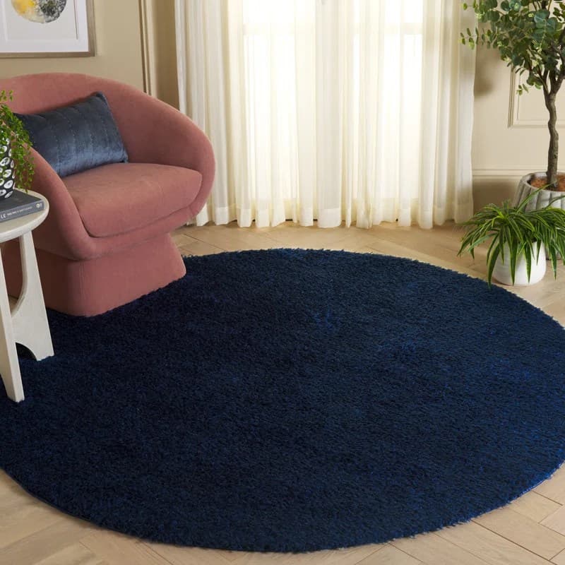 Regal Blue Solid Shag Round Rug