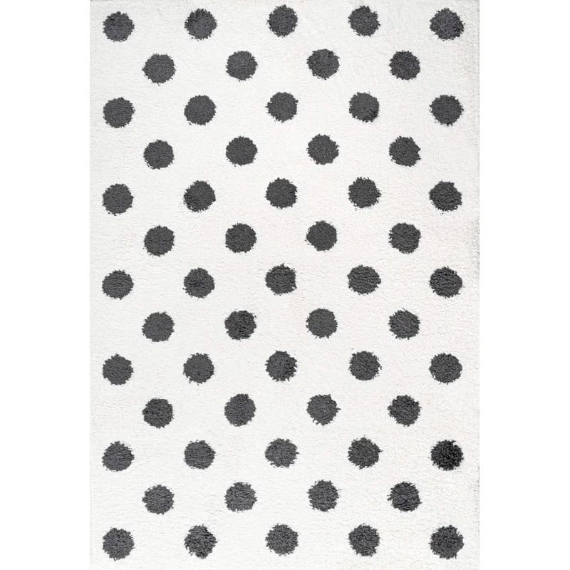 Polka Bliss White Grey Shag Rug