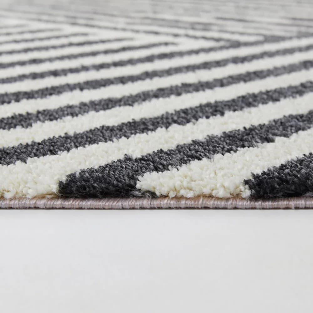 Black Stripes Solid Shag Area Rug