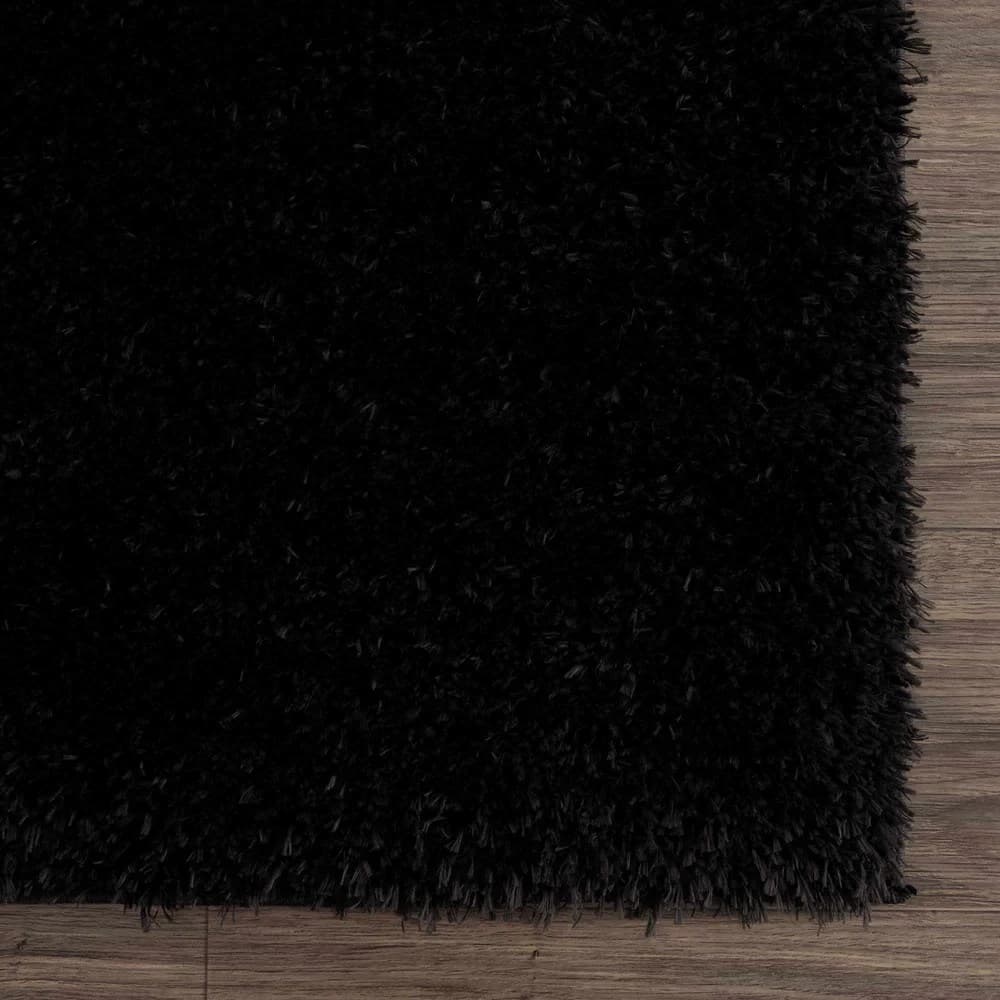 Jet Black Solid Shag Rug