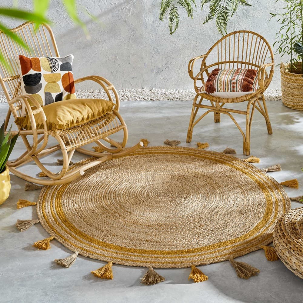 HearthLoom Tassel Jute Round Rug For Bedroom, Living Room