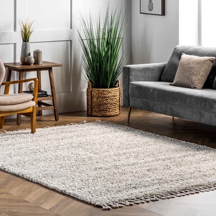 Solid Shag Light Gray Handmade Rug