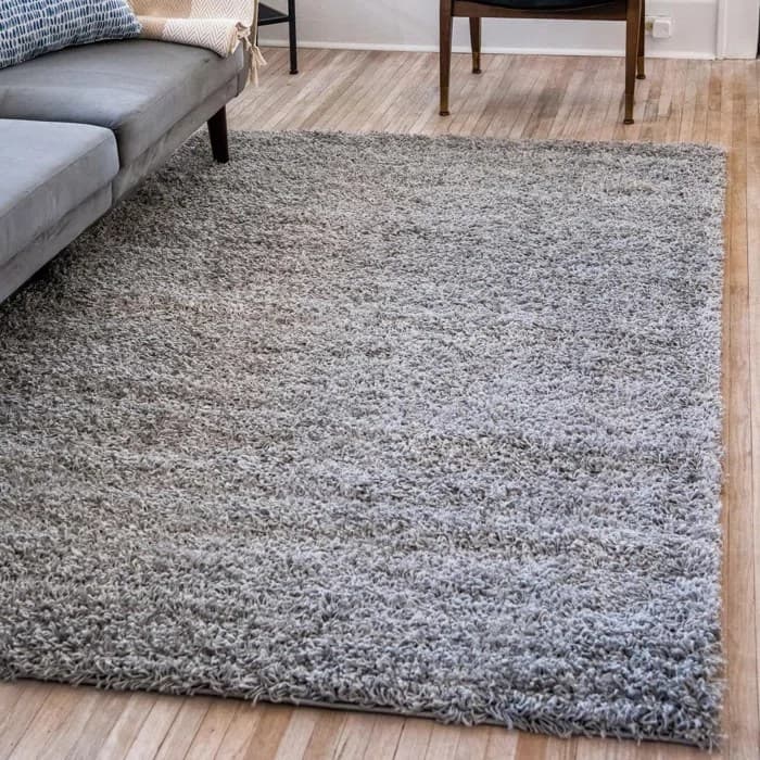 Solid Grey Handmade Shag Rug For Living Room