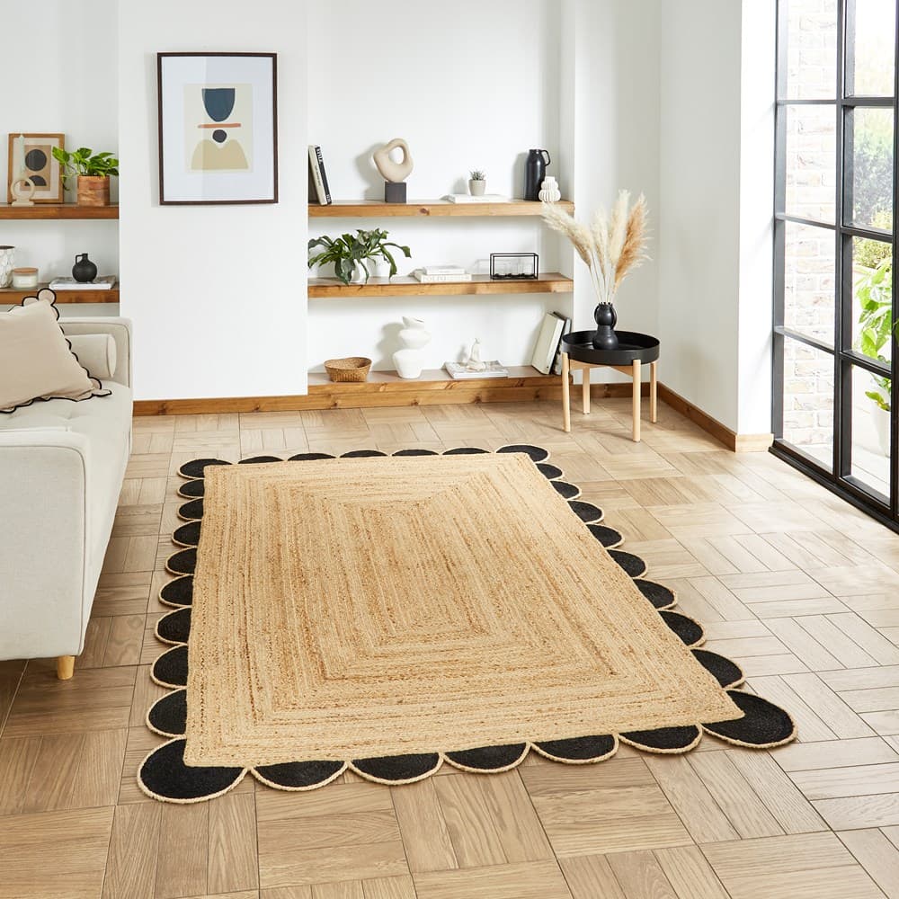 Noirim Black Beige Natiral Jute Rugs For Living Room