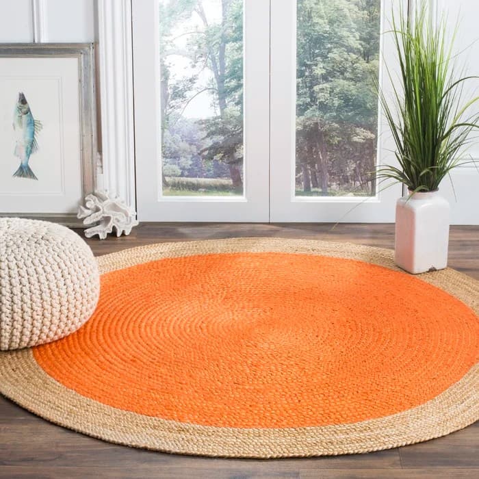 Tangerine Jute Round Handmade Rug