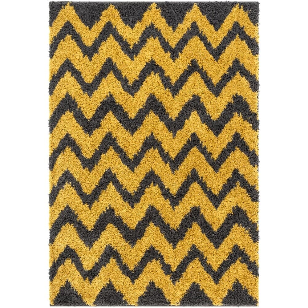Waveline Yellow Solid Shag Rug