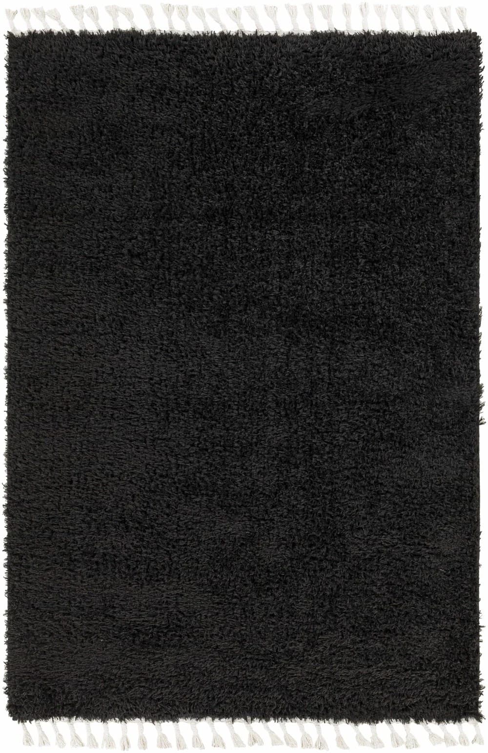 Black Solid Handmade Shag Rug