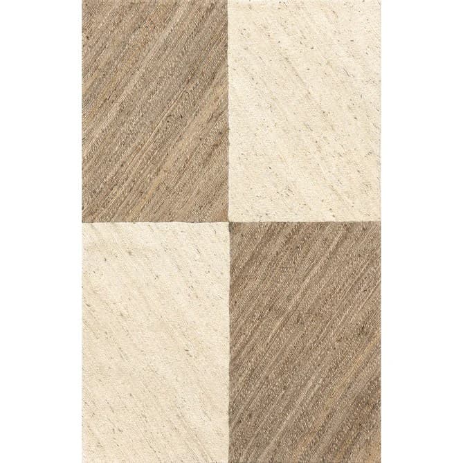 Beige and White Blockstripes Natural Jute Rugs For Living Room