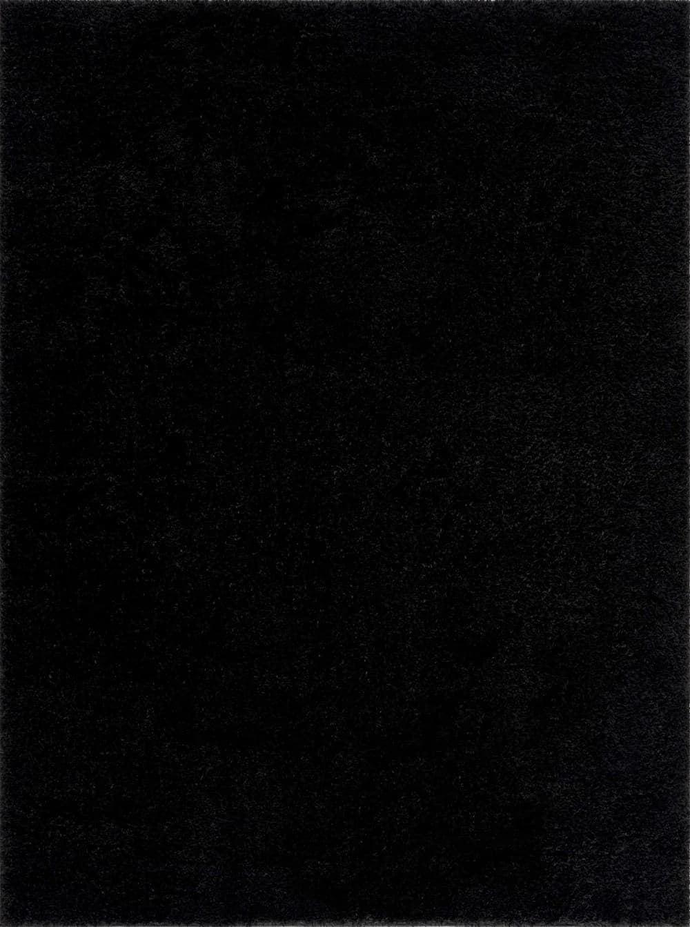 Black Solid Handmade Shag Rug