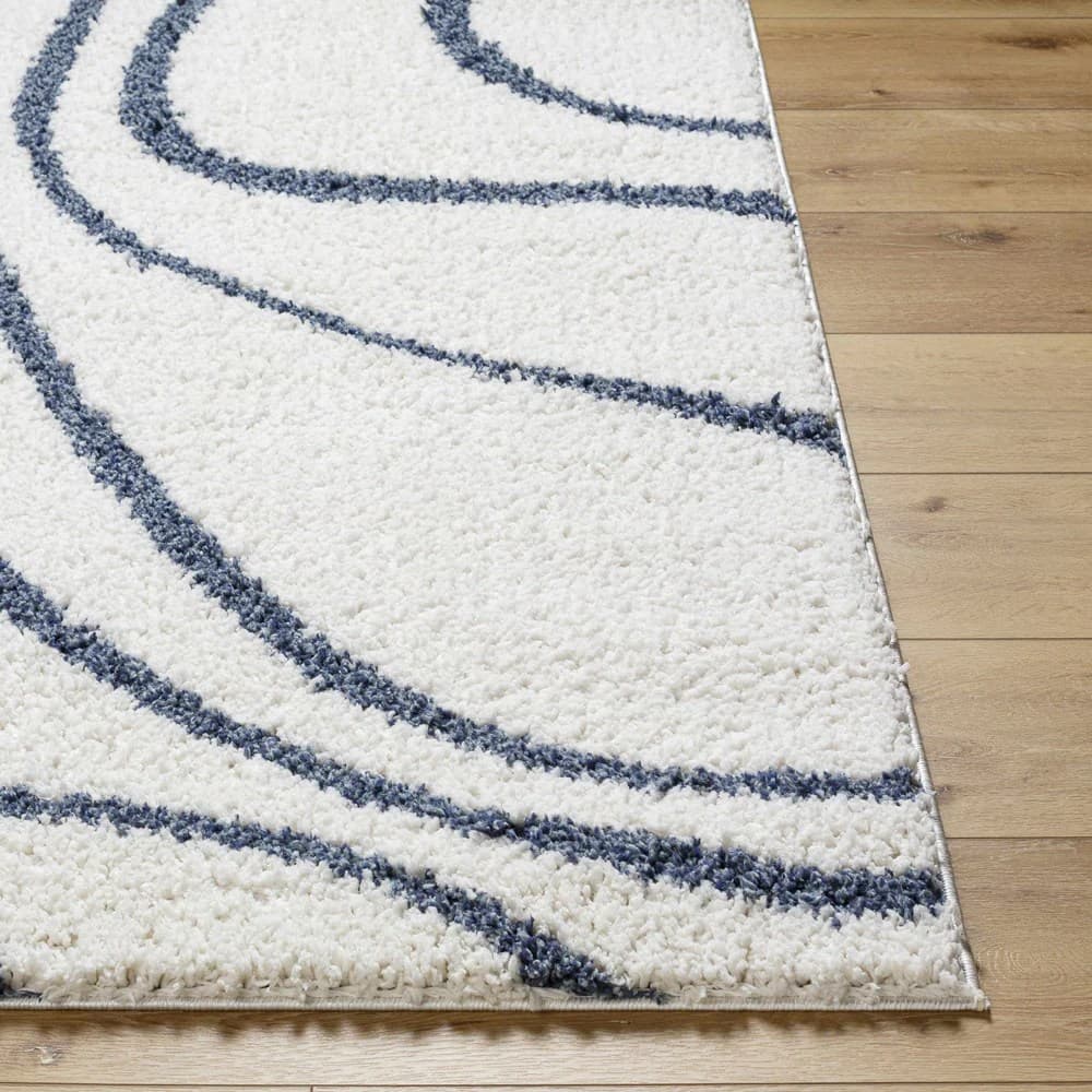 Swirl White Shag Handmade Rug