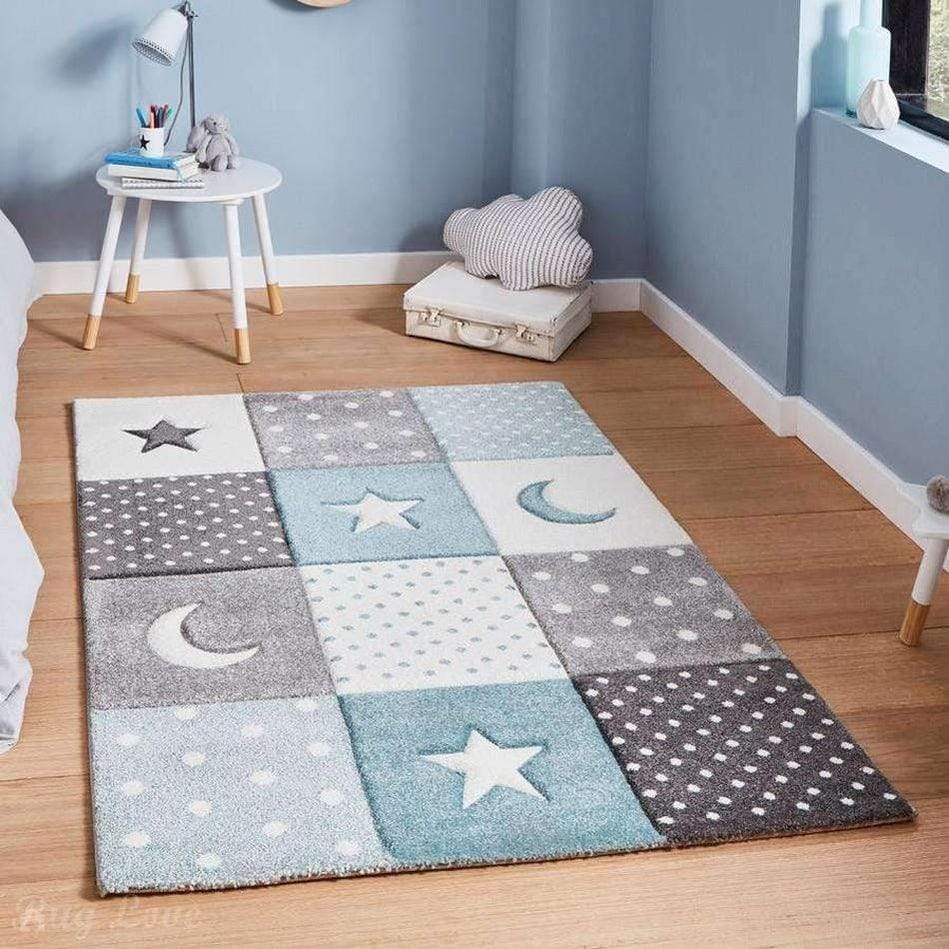 Starry Blue Haven Kids Handmade Rug For Nursery, Playroom