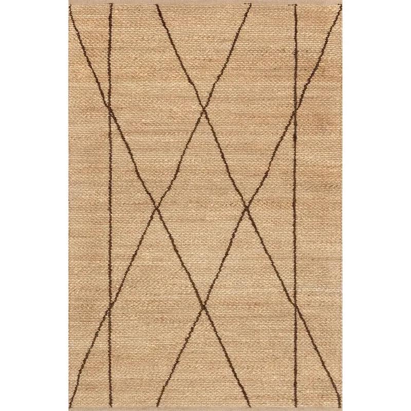Criss-Cross Beige Jute Natural Area Rug For Living Room