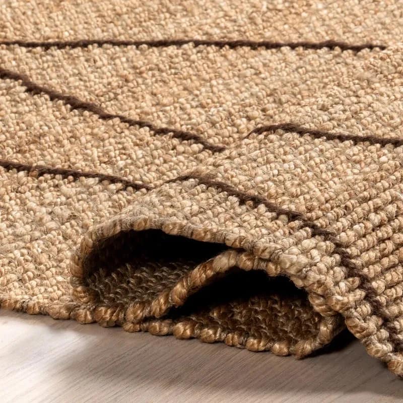 Criss-Cross Beige Jute Natural Area Rug For Living Room