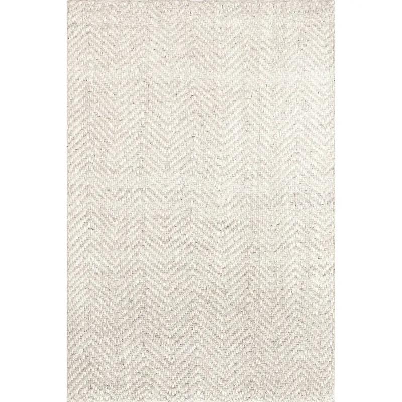 White Classic Chevron Natural Jute Handmade Area Rug