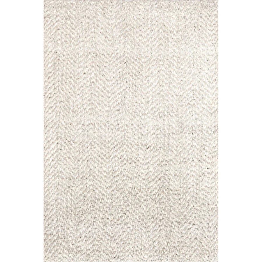 White Classic Chevron Natural Jute Handmade Area Rug