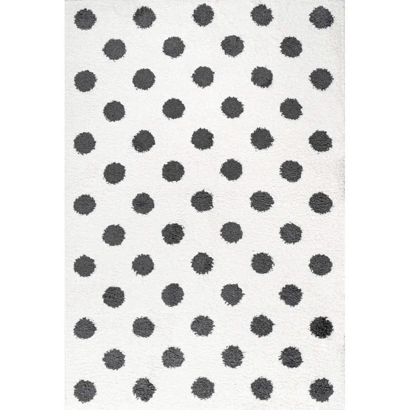 Polka Bliss White Grey Shag Rug