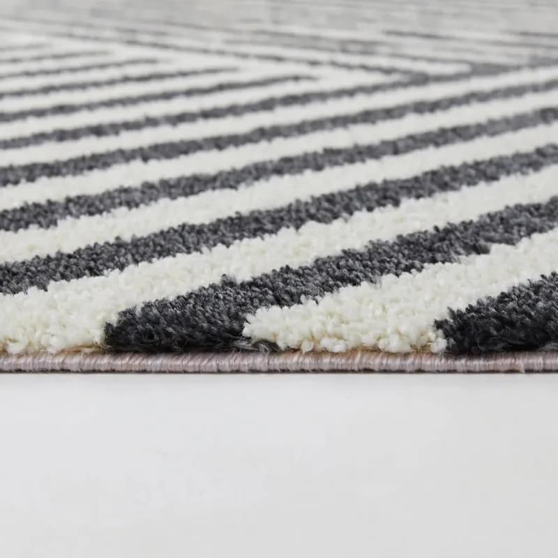 Black Stripes Solid Shag Area Rug