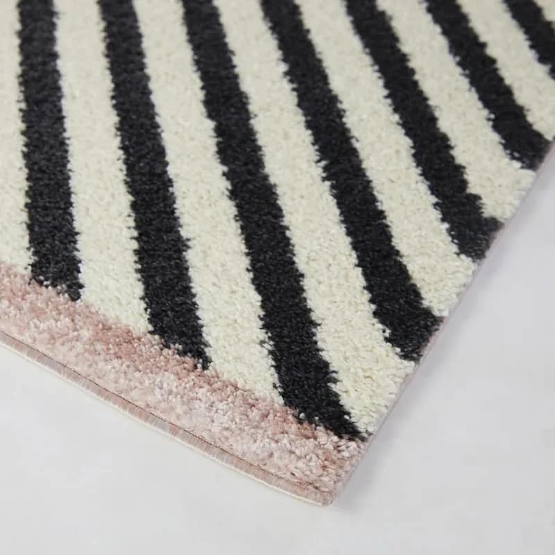 Black Stripes Solid Shag Area Rug