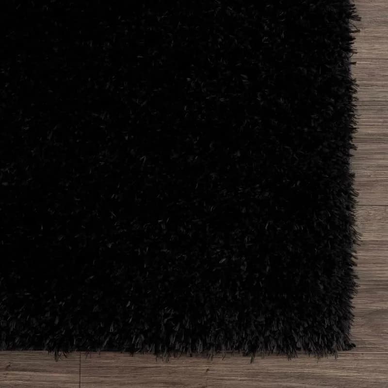 Jet Black Solid Shag Rug