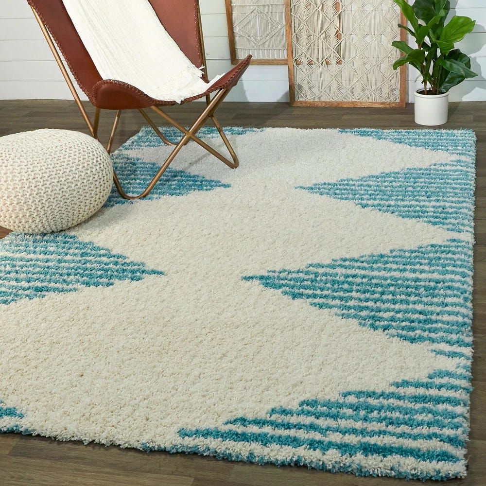 Teal Wave Handmade Shag Rug