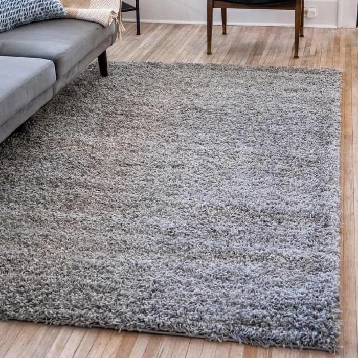 Solid Grey Handmade Shag Rug For Living Room