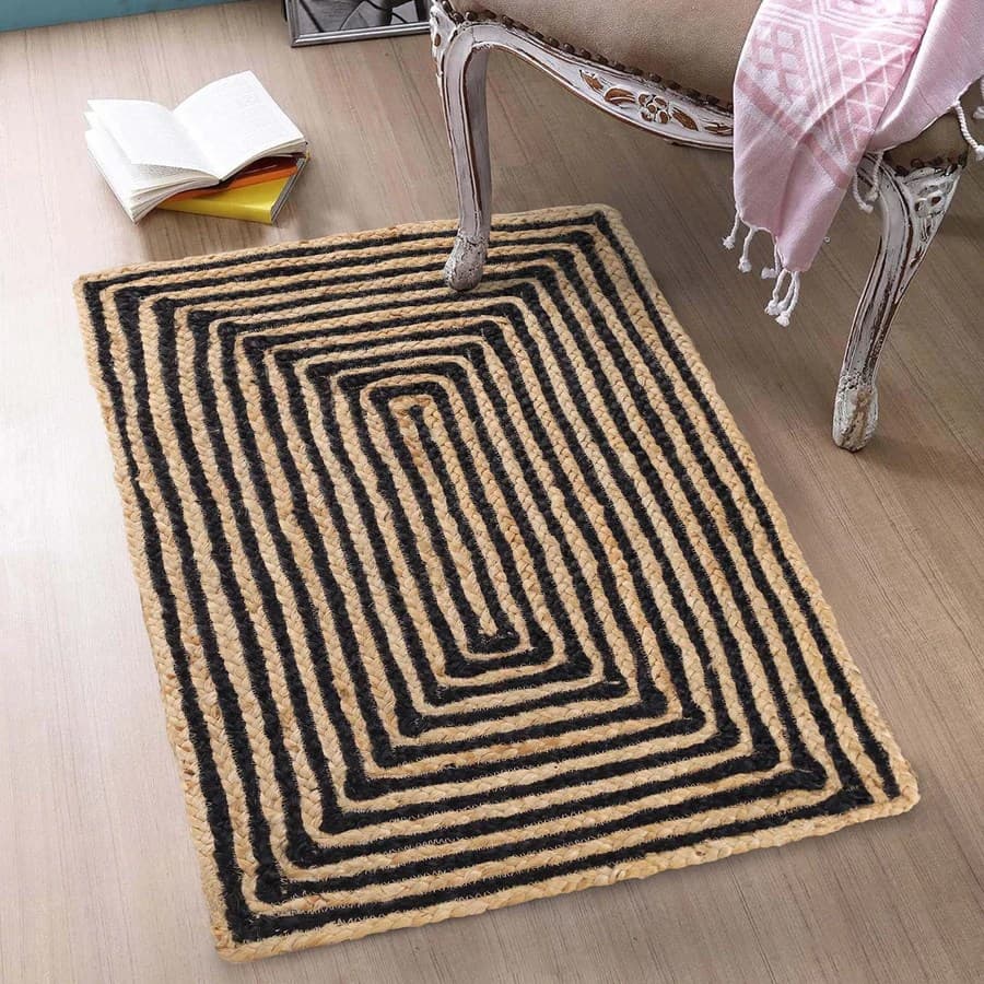 Geometric Striped HandBraided Jute Indoor, Outdoor Rug