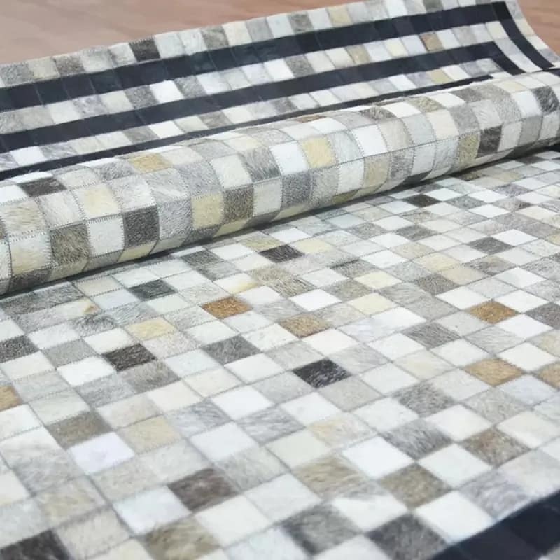 Linear Reverse Flow Natural Leather Rug For Living Room